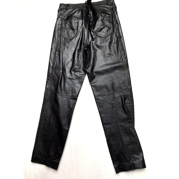 Vtg 80s DEERSKIN Trading Black Leather Jean Pants Men 28X30 Lined Rock Star - Picture 3 of 16